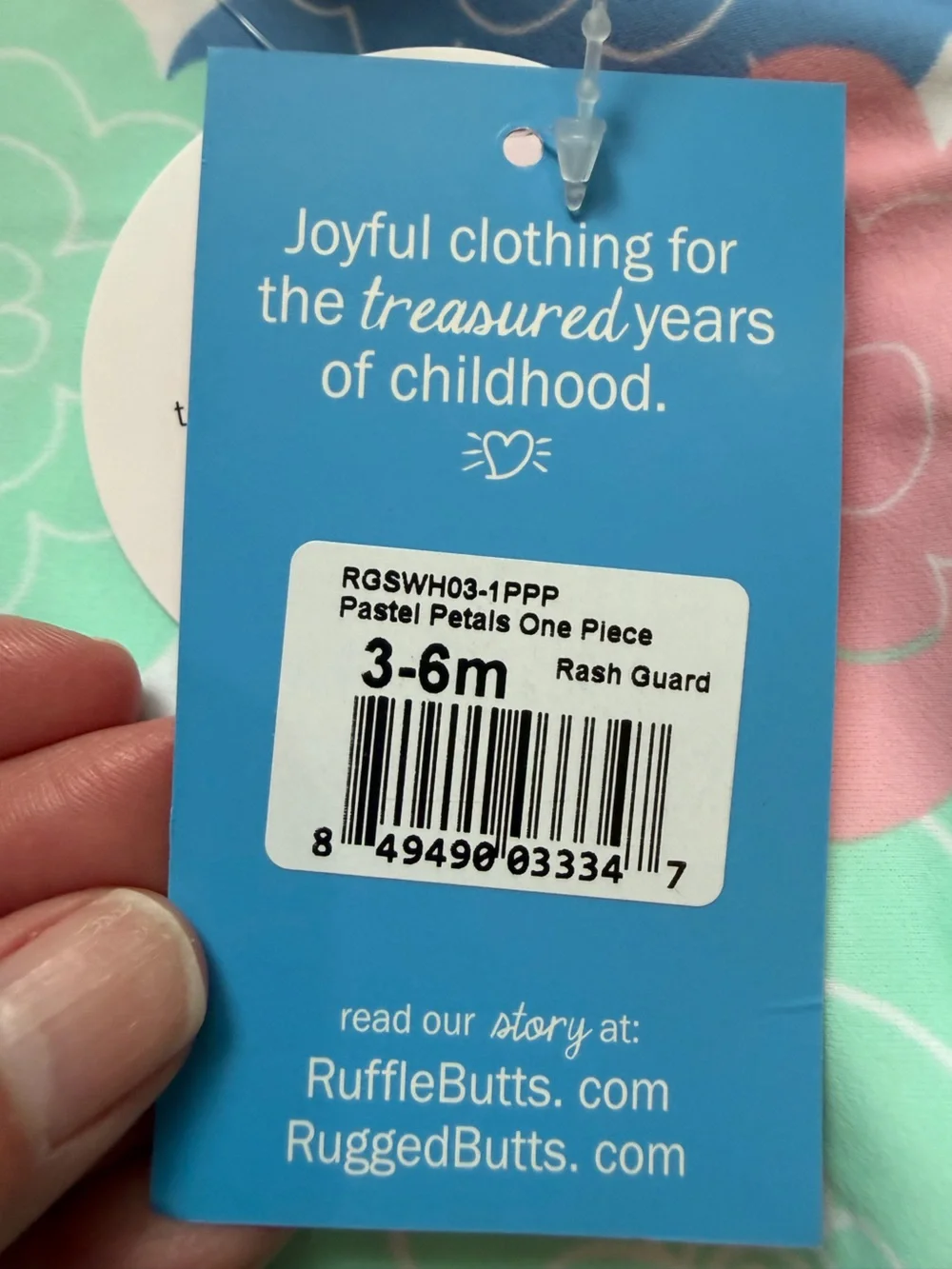 NWT RuffleButts Pastel Petals Long Sleeve RashGuard 1-piece Swimsuit Girls 3-6M